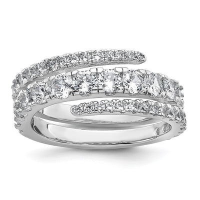 Sterling Silver Rhodium-plated Polished CZ Wrapped Band Size