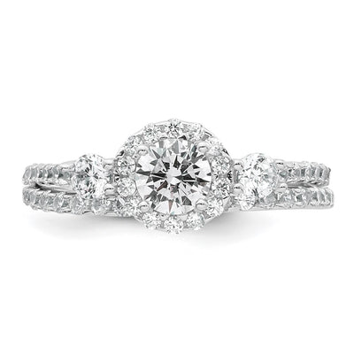 Sterling Silver Rhodium-plated Polished CZ 3-Stone Halo Size 6 Engagement Ring and Wedding Band Set