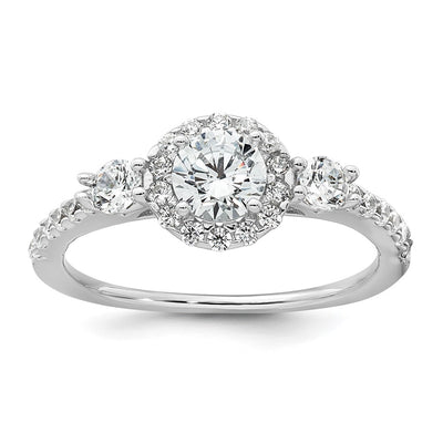 Sterling Silver Rhodium-plated Polished CZ 3-Stone Halo Size 6 Engagement Ring and Wedding Band Set