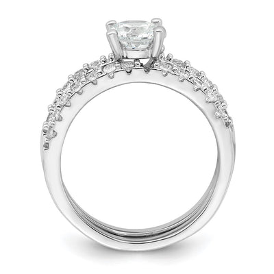 Sterling Silver Rhodium-plated Polished CZ Solitaire Size 6 Engagement Ring and Wedding Band Set