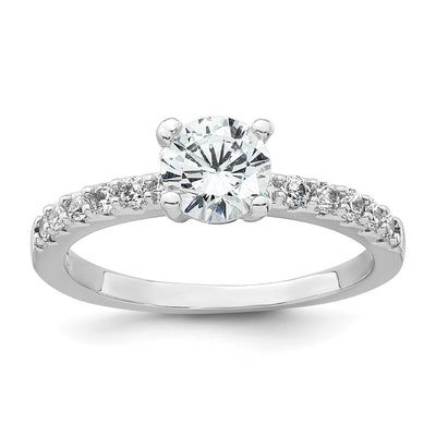 Sterling Silver Rhodium-plated Polished CZ Solitaire Size 6 Engagement Ring and Wedding Band Set