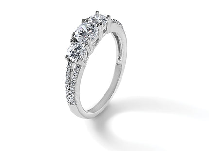 Sterling Silver Rhodium-plated Polished CZ Three Stone Split Shank Size