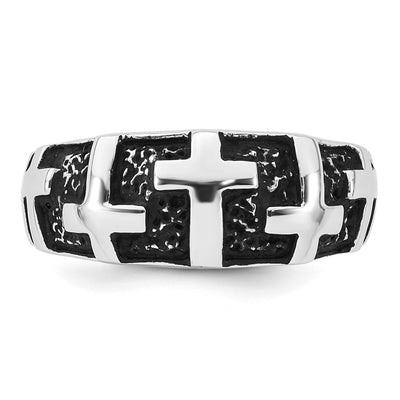 Sterling Silver Rhodium-plated Enameled Polished Multi-Cross Size 9 Men's Ring