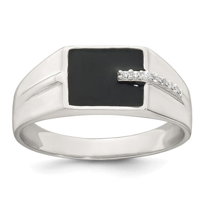 Sterling silver cubic zirconia signet ring