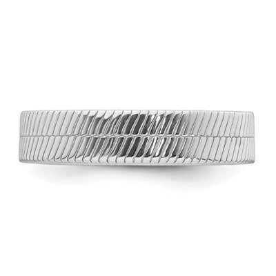 Sterling Silver Rhodium-plated Polished and Textured Band Size 9 Mens Ring