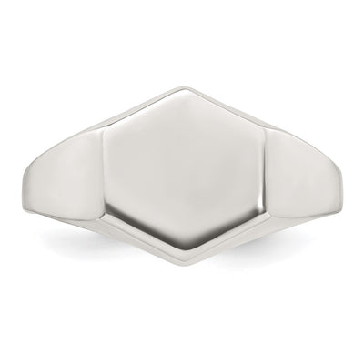 Sterling Silver Polished x Hexagon Closed Back Size 9 Mens Signet Ring