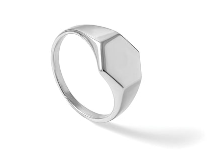 Sterling Silver Polished x Hexagon Closed Back Size 9 Mens Signet Ring