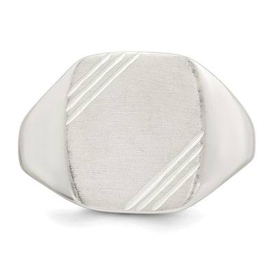Sterling Silver Polished Brushed and Grooved x Rectangle Closed Back Mens Signet Ring