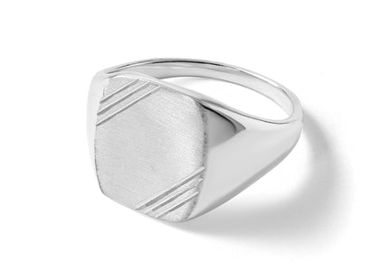 Sterling Silver Polished Brushed and Grooved x Rectangle Closed Back Mens Signet Ring
