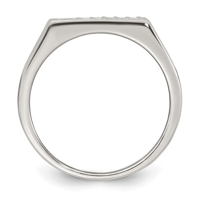 Sterling Silver Polished White CZ Rectangular Size 9 Mens Ring
