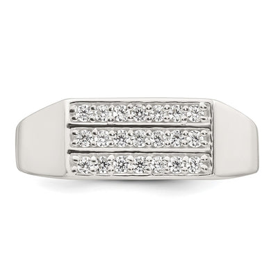 Sterling Silver Polished White CZ Rectangular Size 9 Mens Ring