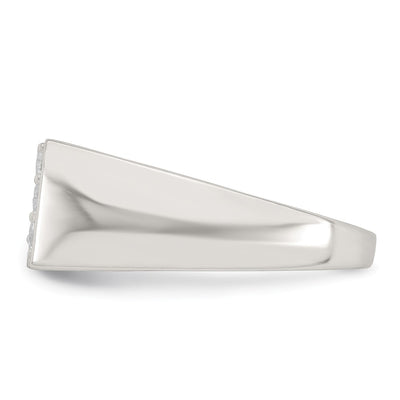 Sterling Silver Polished and Grooved White CZ Size 9 Mens Ring