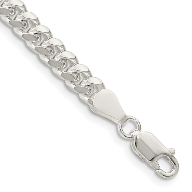 Sterling Silver Domed w/ Side D/C Curb Bracelet, 7 x 5mm
