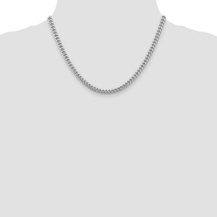 Sterling Silver Rhodium-plated Domed w/ Side D/C Curb Chain (Style QRC150R-18)