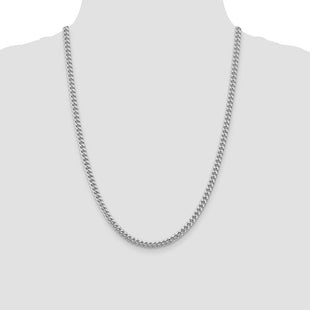 Sterling Silver Rhodium-plated Domed w/ Side D/C Curb Chain (Style QRC150R-24)