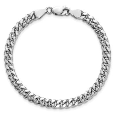 Sterling Silver Rhodium-plated Domed w/ Side D/C Curb Bracelet, 7 x 5mm