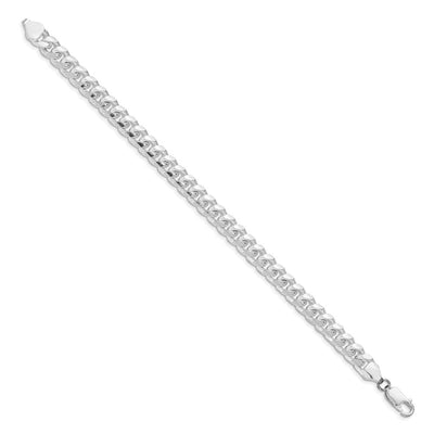 Sterling Silver Rhodium-plated Domed w/ Side D/C Curb Bracelet, 8 x 7.35mm