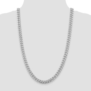 Sterling Silver Rhodium-plated Domed w/ Side D/C Curb Chain (Style QRC240R-26)