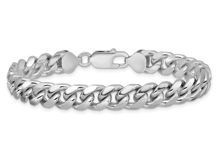Sterling Silver Rhodium-plated Domed w/ Side D/C Curb Chain (Style QRC240R-8)