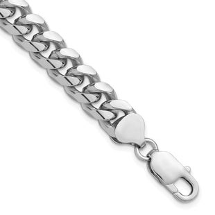 Sterling Silver Rhodium-plated Domed w/ Side D/C Curb Chain (Style QRC240R-8)