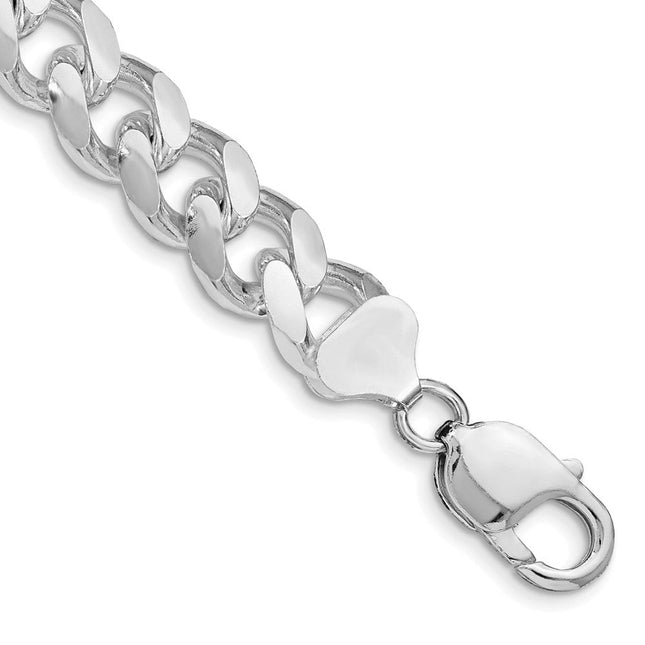 Sterling Silver Rhodium-plated Domed w/ Side D/C Curb Chain, 8 x 10.5mm