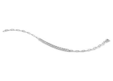 Sterling Shimmer Sterling Silver Rhodium-plated CZ 16 Stone Paperclip Link Bracelet