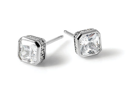 Sterling Shimmer Sterling Silver Rhodium-plated CZ 34 Stone Square Post Earrings