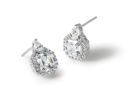 Sterling Shimmer Sterling Silver Rhodium-plated CZ 38 Stone Teardrop Post Earrings