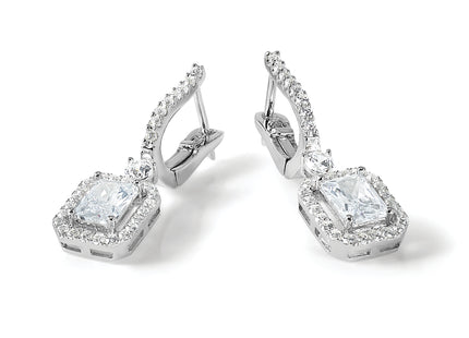 Sterling Shimmer Sterling Silver Rhodium-plated CZ 64 Stone Hinged Post Dangle Hoop Earrings