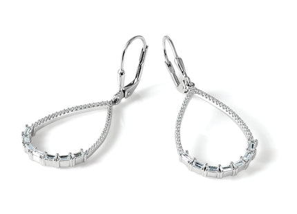 Sterling Shimmer Sterling Silver Rhodium-plated CZ 96 Stone Teardrop Dangle Leverback Earrings