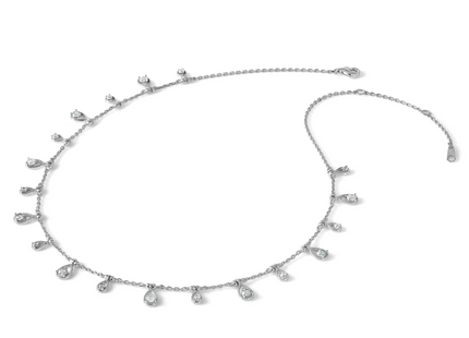 Sterling Shimmer Sterling Silver Rhodium-plated CZ 19 Stone 19 Teardrop Stations with extender Necklace