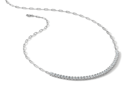 Sterling Shimmer Sterling Silver Rhodium-plated CZ 33 Stone with extender Paperclip Link Necklace