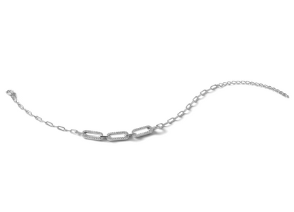 Sterling Shimmer Sterling Silver Rhodium-plated CZ 78 Stone Paper Clip Link Bracelet
