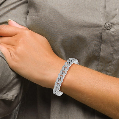 Sterling Silver Rhodium-plated CZ 8in Curb Bracelet