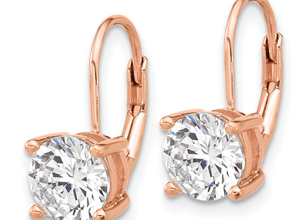 Sterling Shimmer Sterling Silver Rose-tone Flash Rose-gold Plated CZ 2 Stone Leverback Earrings, 16.6 x 7mm