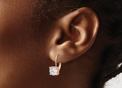 Sterling Shimmer Sterling Silver Rose-tone Flash Rose-gold Plated CZ 2 Stone Leverback Earrings, 16.6 x 7mm