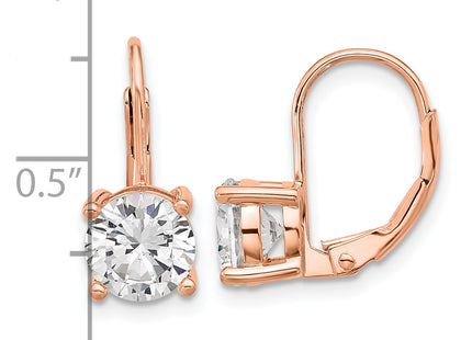 Sterling Shimmer Sterling Silver Rose-tone Flash Rose-gold Plated CZ 2 Stone Leverback Earrings, 16.6 x 7mm