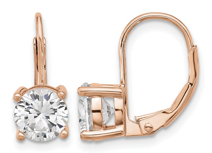 Sterling Shimmer Sterling Silver Rose-tone Flash Rose-gold Plated CZ 2 Stone Leverback Earrings, 16.6 x 7mm