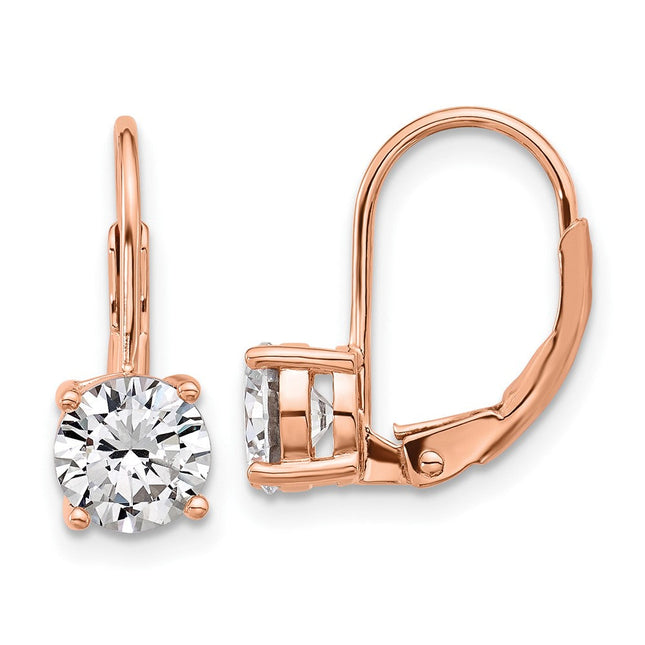Sterling Shimmer Sterling Silver Rose-tone Flash Rose-gold Plated CZ 2 Stone Leverback Earrings