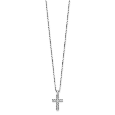 Sterling Shimmer Sterling Silver Rhodium-plated CZ 11 Stone Cross with Extension Necklace