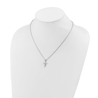 Sterling Shimmer Sterling Silver Rhodium-plated CZ 11 Stone Cross with Extension Necklace