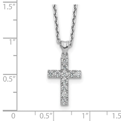 Sterling Shimmer Sterling Silver Rhodium-plated CZ 11 Stone Cross with Extension Necklace