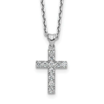 Sterling Shimmer Sterling Silver Rhodium-plated CZ 11 Stone Cross with Extension Necklace