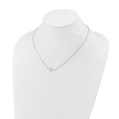Sterling Shimmer Sterling Silver Rhodium-plated CZ 17 Stone Sideway Cross with Extension Necklace