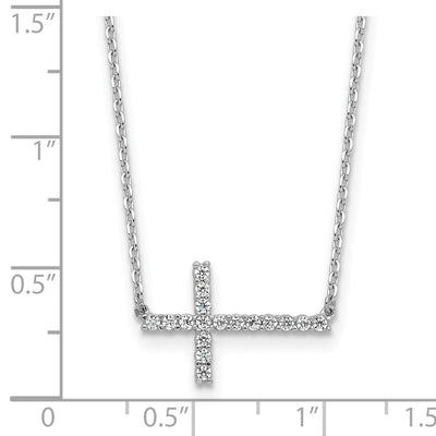Sterling Shimmer Sterling Silver Rhodium-plated CZ 17 Stone Sideway Cross with Extension Necklace