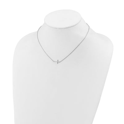 Sterling Shimmer Sterling Silver Rhodium-plated CZ 16 Stone Sideway Cross with Extension Necklace