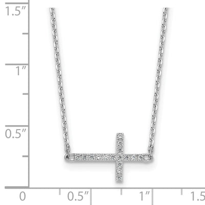 Sterling Shimmer Sterling Silver Rhodium-plated CZ 16 Stone Sideway Cross with Extension Necklace