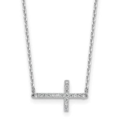 Sterling Shimmer Sterling Silver Rhodium-plated CZ 16 Stone Sideway Cross with Extension Necklace