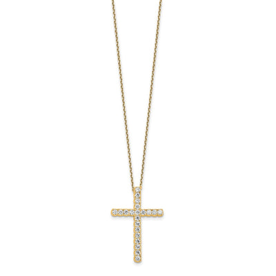 Sterling Shimmer Sterling Silver Gold-tone Flash Gold-plated CZ 21 Stone Cross with Extension Necklace