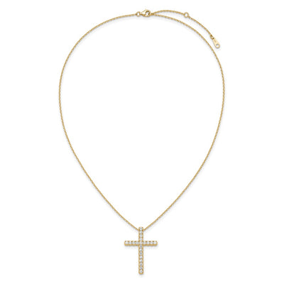 Sterling Shimmer Sterling Silver Gold-tone Flash Gold-plated CZ 21 Stone Cross with Extension Necklace